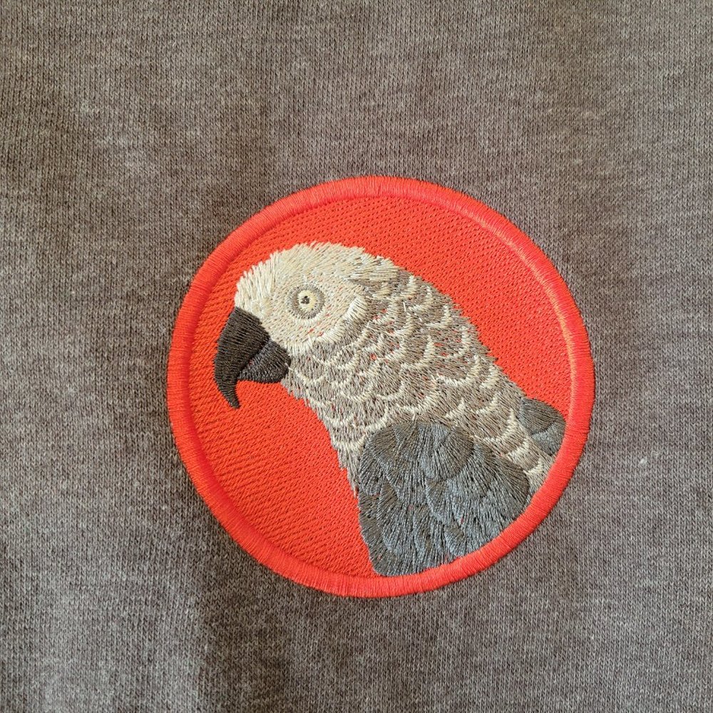 NEW African Grey Parrot Embroidered Varsity Bomber Sweatshirt XS Bird - Picture 2 of 11